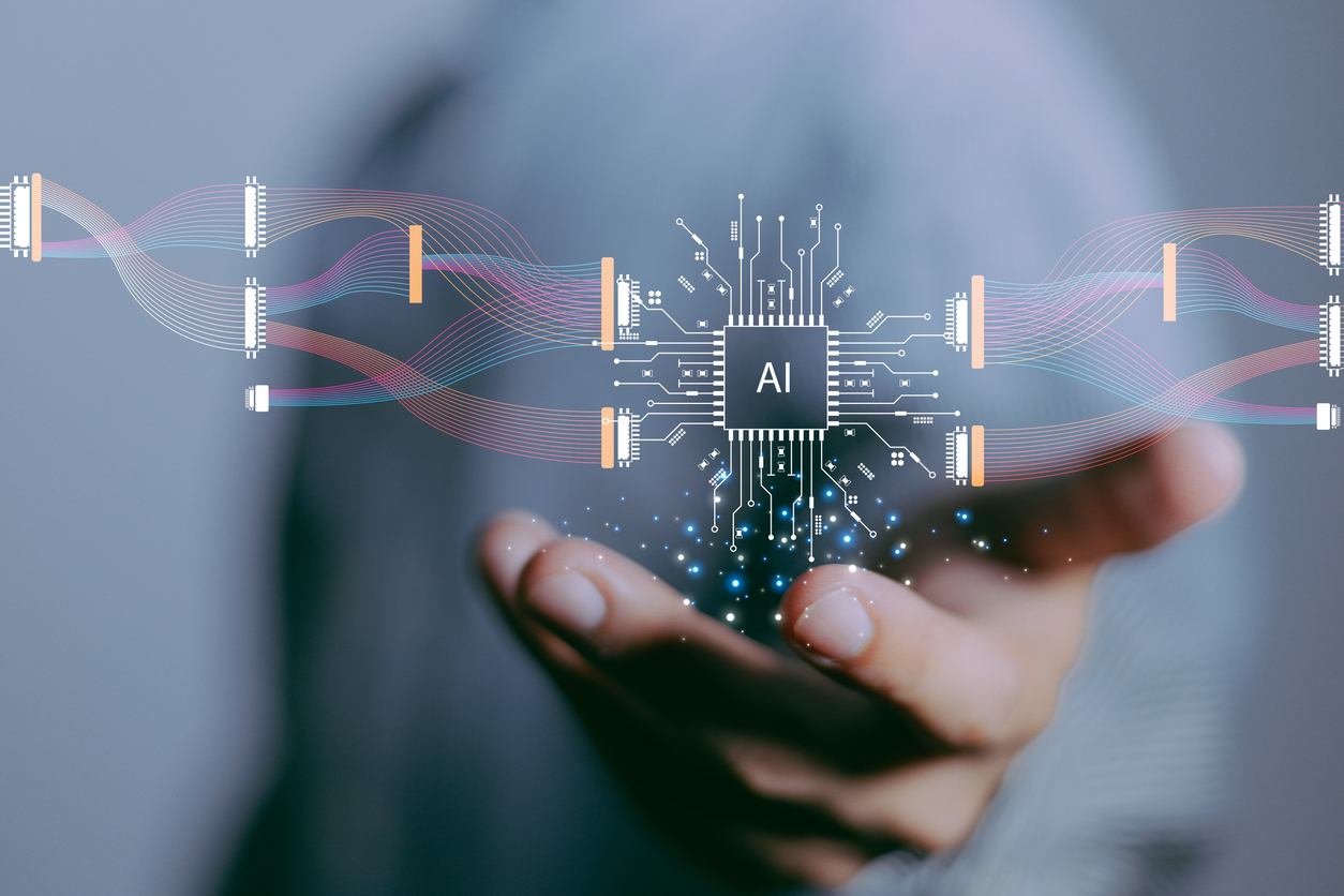 focus hand of businessman show virtual graphic data connect with AI.Using AI to sucess everything, Futuristic data technology. ai policy