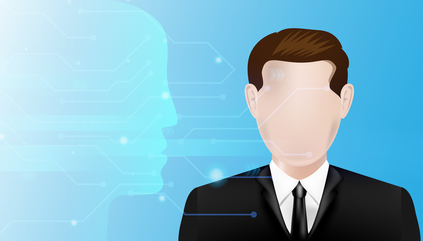 Artificial intelligence or AI with human on technology background. Vector illustration design. deepfake CEO